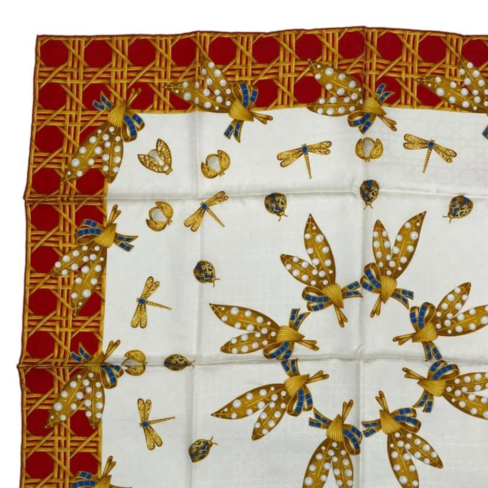 Dior Christian Scarf Silk Diana Insect Red